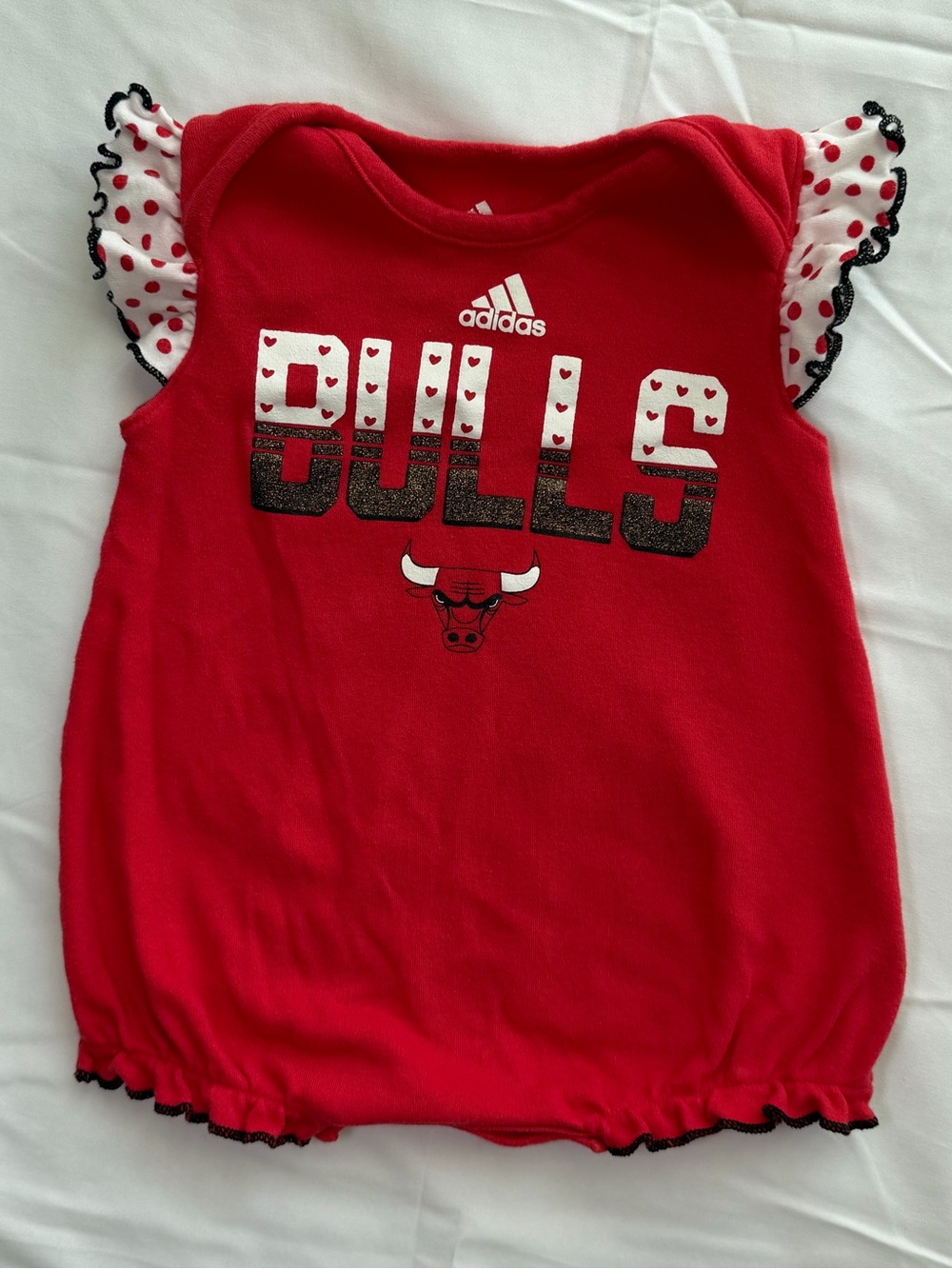 adidas Red Chicago Bulls Polka Dot Sleeve Baby Romper